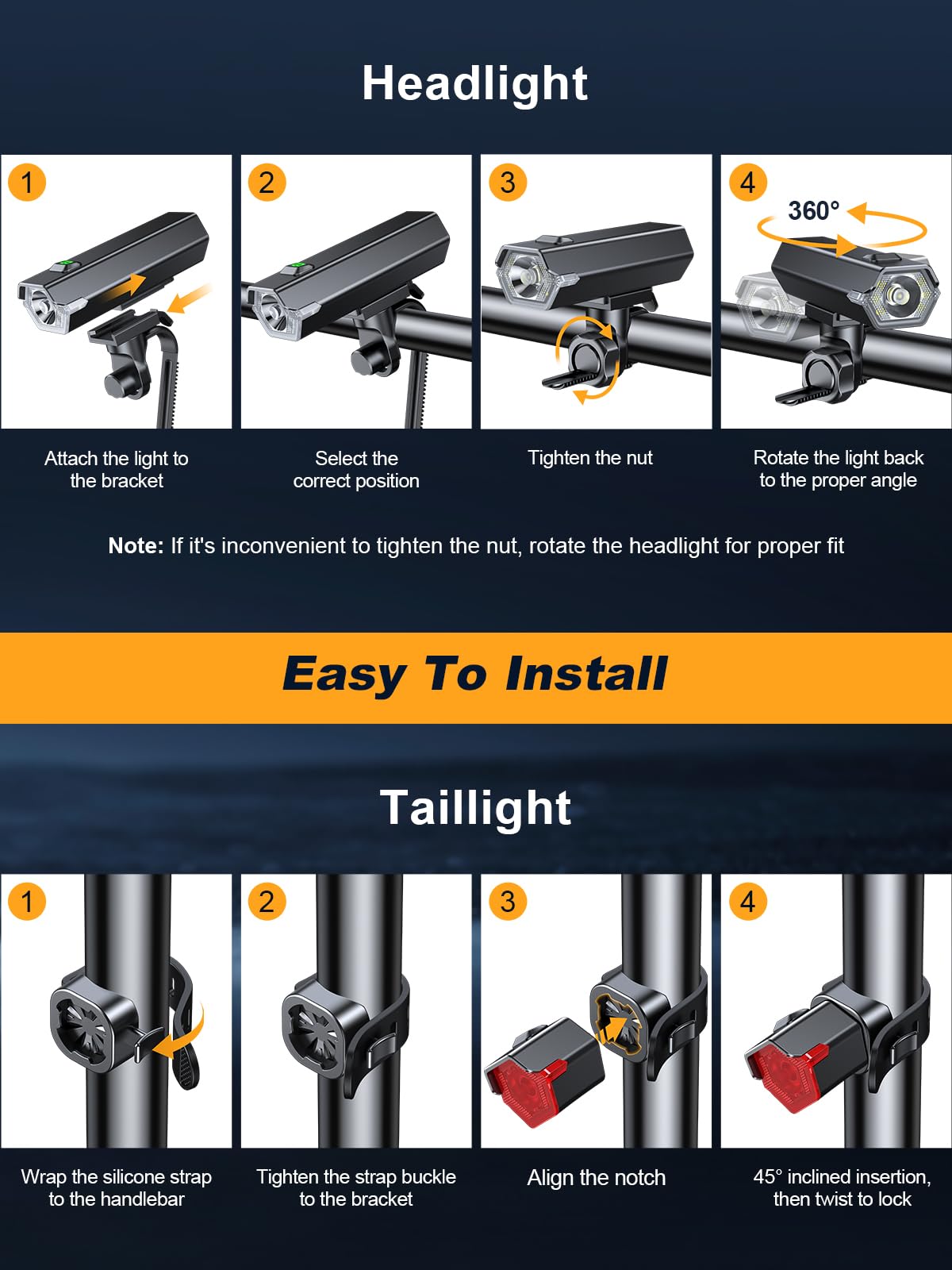 Oldowl Rechargeable Front & Rear Bike Light Set