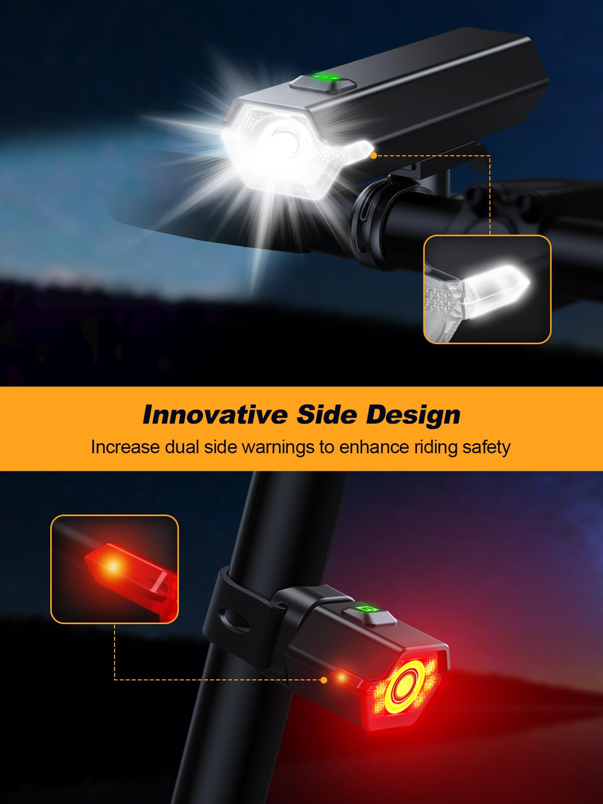 Oldowl Rechargeable Front & Rear Bike Light Set
